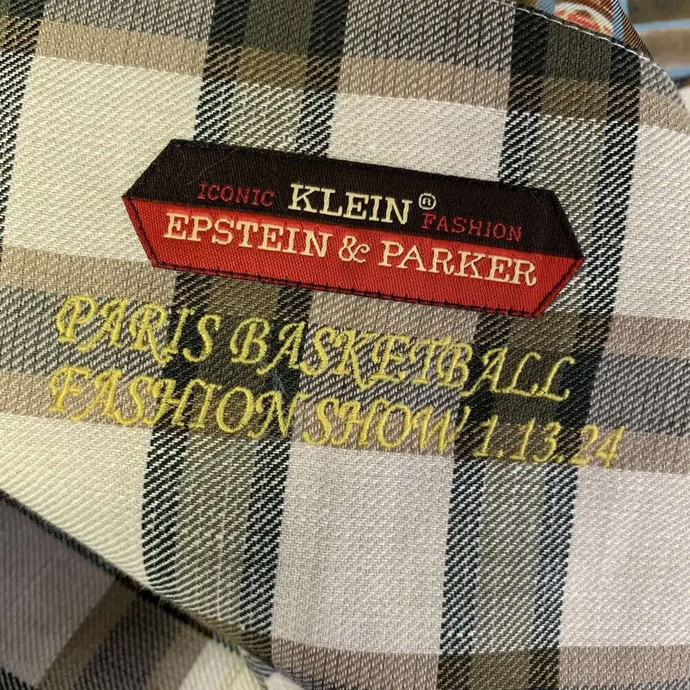 KLEIN EPSTEIN & PARKER Chest Size M Tan Olive Plaid Wool Blend See Through Coat